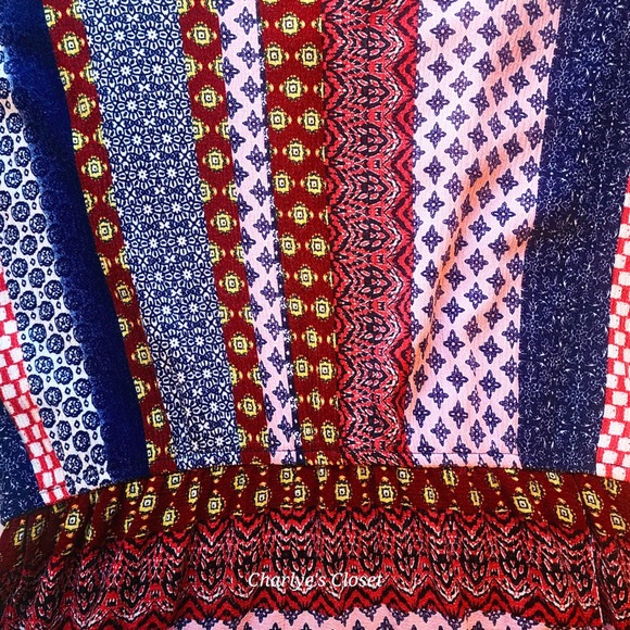 Venus Abstract‎ Print Boho Multicolor Bell Sleeve Romper M|Beach Vacation Lounge - Picture 6 of 10